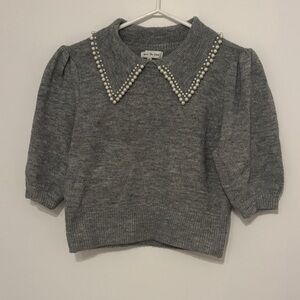 Grey or Charcoal Sweater with Pearl Detail